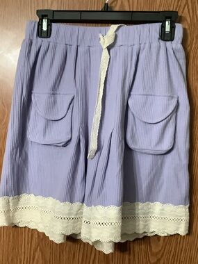 POL Lavender Ribbed Shorts with White Lace Trim
